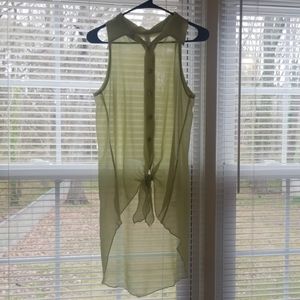 Light green hi-low semi sheer top